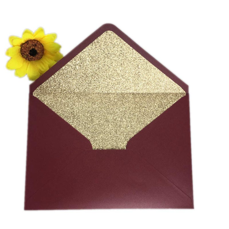 Lucky Star 25 PCS Pearl Burgundy with Rose Gold glitter Envelopes A7 ,5.35 x 7.7 inches, Perfect for 5x7 Wedding Invitation Cards,Birthday Greeting RSVP Invite - Image 1